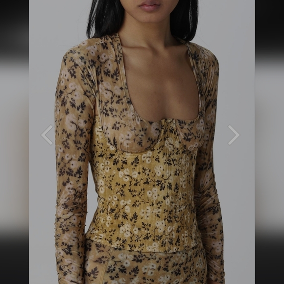 Knwls Scythe Corset Yellow Wallflower Floral Sheer Top - S - Picture 9 of 9